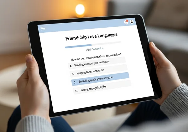 Person taking an online love language assessment on a tablet