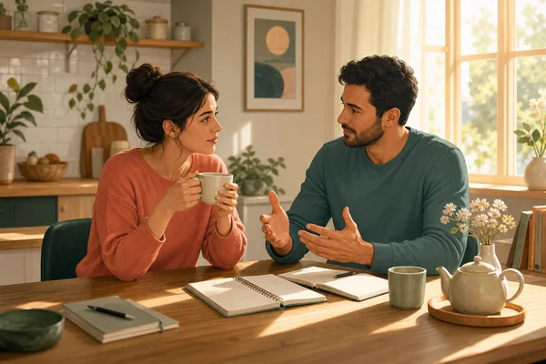 Couple discutant des langages de l’amour