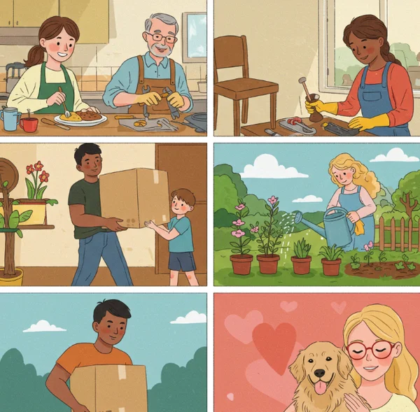 Collage of diverse acts of service in action