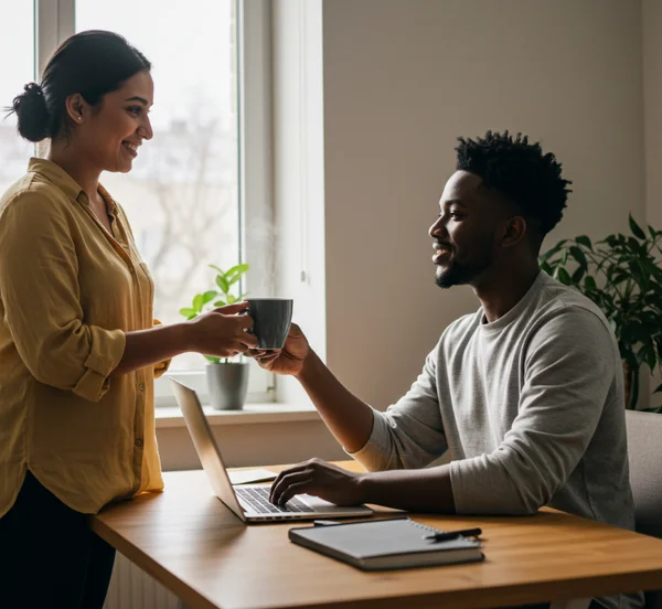Couple happily engaging in a shared helpful activity
