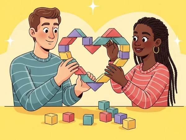 Couple working together to build a heart symbol