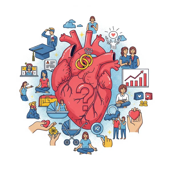 影响爱语变化的各种生活阶段的拼贴画