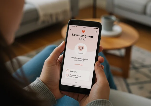 A person taking the love language quiz on a smartphone.