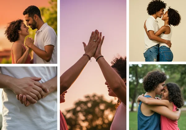 Diverse people showing romantic, platonic, and familial touch