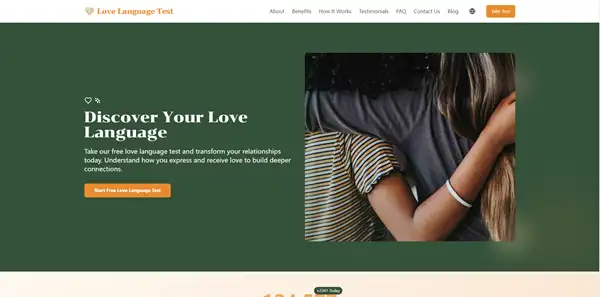 Love language test homepage on desktop.